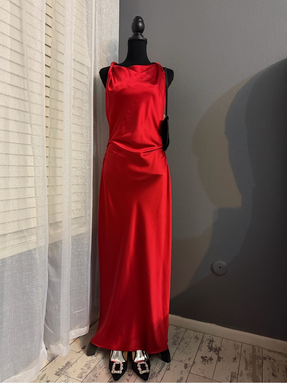 Zara Red Satin Maxi Dress – Size L